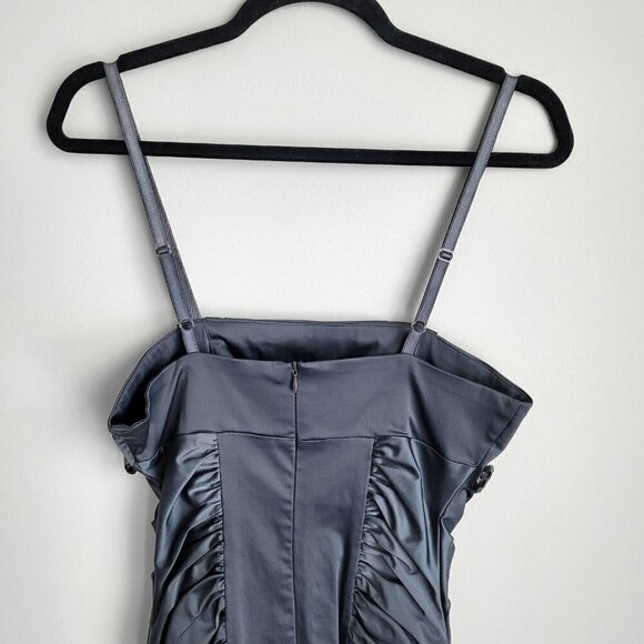 Gray Satin Cotton Blend Bodycon Ruched Waist Sleeveless Mini Dress - Picture 6 of 10